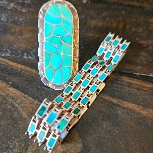 Amazing Vintage Native American Turquoise Link Bracelet